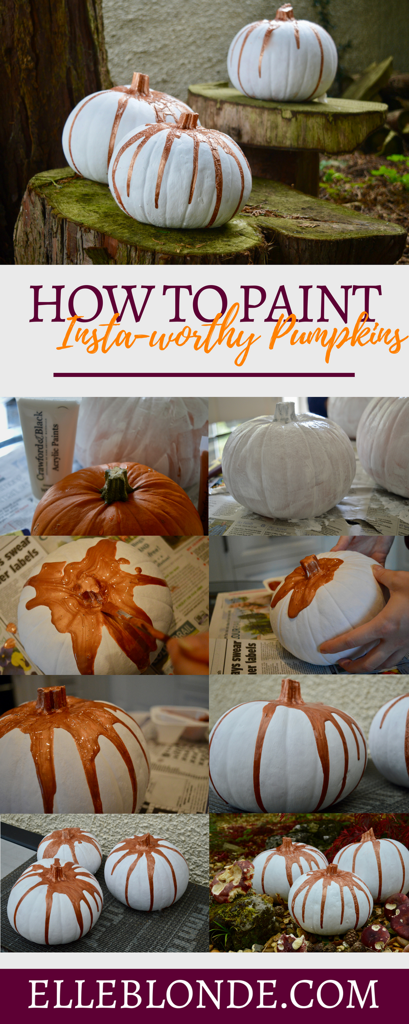 How to paint a pumpkin | Home Interiors | DIY Craft Project | White & Rose Gold | Elle Blonde Luxury Lifestyle Destination Blog
