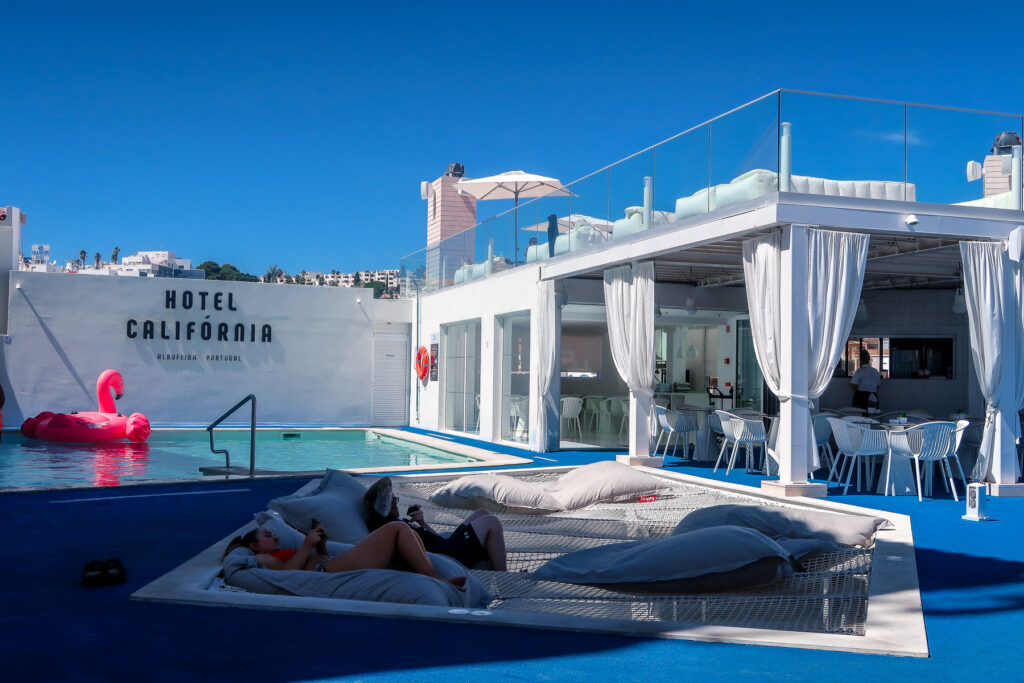 Summer Hotel Pool - Hotel California in Albuferia Old Town, The Algarve Portugal | eco-friendly, vegan, adults-only hotel with a modern twist | On The Beach Holidays Review | Elle Blonde Luxury Lifestyle Destination Travel Blog