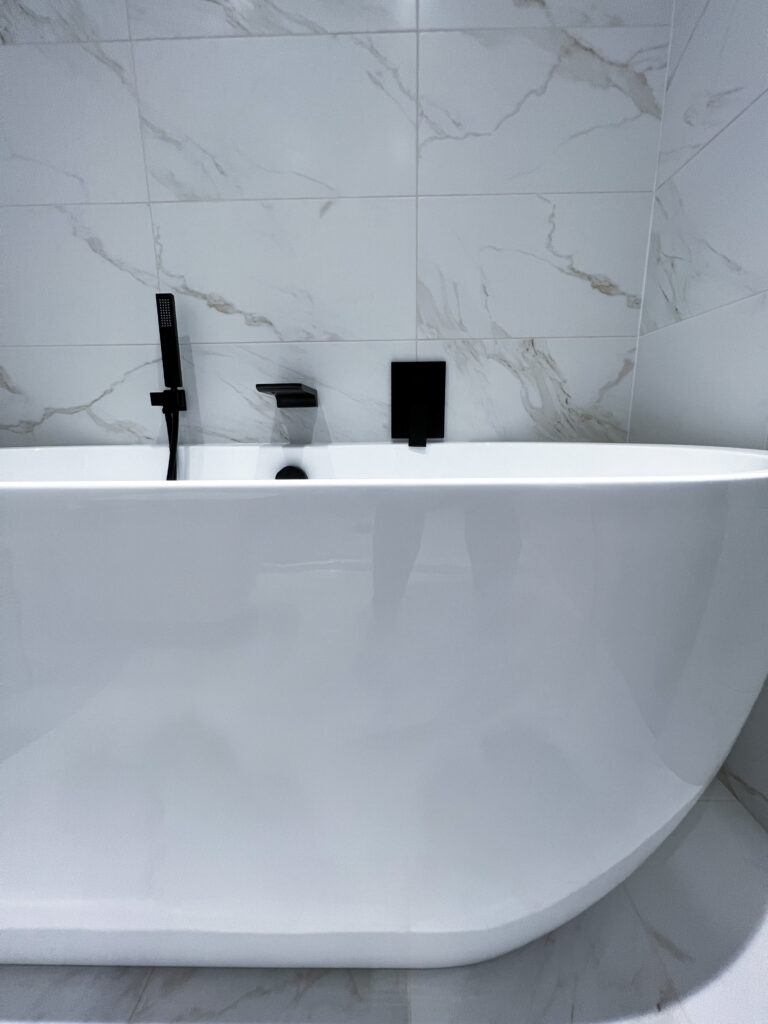 Freestanding Bath and Matte Black Taps | How to easily renovate your bathroom to create hotel luxury | Elle Blonde Luxury Lifestyle Destination Blog | 6 Things to consider when renovating or extending a home