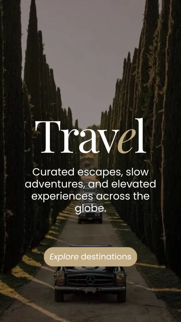 Vintage black Mercedes driving through a tree-lined road in Tuscany, evoking luxury travel and curated escapes. | Travel Category | Elle Blonde Luxury Lifestyle Blog